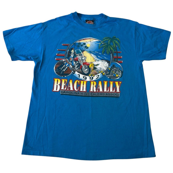 1992 Harley Davidson Beach Rally T-Shirt 2-Sided Carolina HD Motorcycle Tee Sz M - Picture 1 of 7